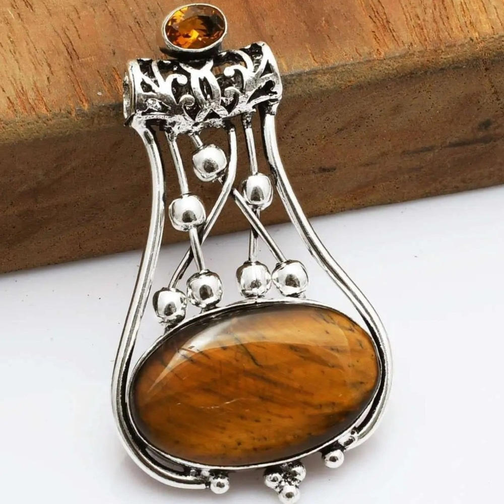 Tigers Eye with Amber Quartz accent Pendant